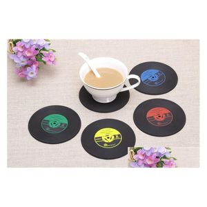 Paspaslar 4 Renk Yaratıcı CD Kupa Mat Retro Vinil Coasters Kayma Vintage Kayıt Pedi Ana Bar Masa Dekoru Kahve Damla Teslimat Otm35