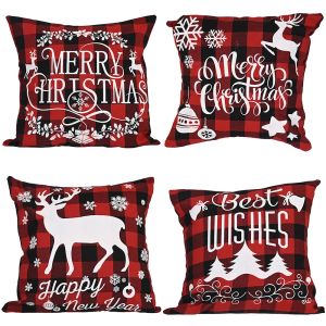 Noel yastık kasası siyah ve kırmızı manda ekose keten yastık kapağı kanepe kanepe Noel dekor 18 inç xbjk2108