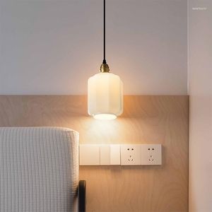 Kolye lambaları Japon beyaz yeşim cam modern basit yatak odası başucu asılı ışıklar restoran çay evi çalışma aydınlatma
