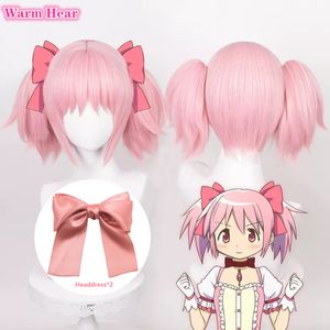 Cosplay perukları kaname madoka peruk anime puella Magi Madoka Magica cosplay peruk pembe kısa 30 cm çift at kuyruğu peruk Isı dayanıklı saç cadılar bayramı 230826