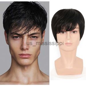 Sentetik peruklar kısa düz erkek peruklar siyah gümüş gri sentetik ısıya dayanıklı sentetik saç perukları ve gençler için x0826