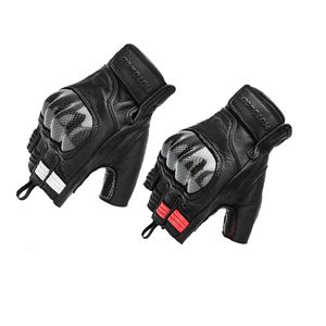 Bisiklet Eldivenleri Yaz Men için Deri Motosiklet Motokros Yarım Parmaksız Karbon Fiber Guantes Moto Luva Guanti Enduro 230825