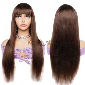 Perucas sintéticas # 2 cor marrom peruca de cabelo humano vietnamita com franja completa máquina feita peruca frete grátis sem cola reta perucas de cabelo humano x0826