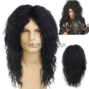 Синтетические парики Gnimegil Long Synthetic Hair Wig Black Punk Puppy Headgear для Хэллоуина 80 -х годов Умный рокер парик калифорнийский парики X0826