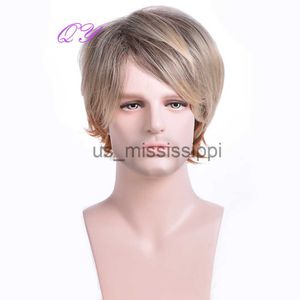 Sentetik peruklar doğal sentetik kısa düz adam peruklar bal sarışın ombre turuncu erkek peruk ayarlanabilir boyut yeni moda tarzı erkek saç x0826