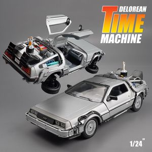 Diecast Model Wellly 1 24 сплав Car Dmc12 Delorean Back To -The Future Time Machine Metal Toy для Kid Gift Collection 230825