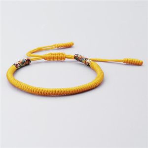 Charm Bilezikler Sarı Naylon İplik Bilezik Tibet Budist El dokuması örgülü ip düğümleri dua takı bileklik