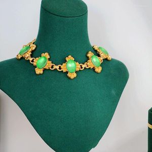 Gargantilha vintage declaração verde pedra flor colar para mulheres jóias pista festa t mostrar fantasia na moda boho ins japão coreia