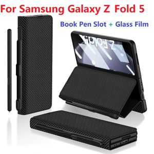 Samsung Galaxy Z For Cüzdan Deri Z Fol 5 Case Flip Kitap Kalem Yuvası Braket Koruma Film Ekran Kapağı