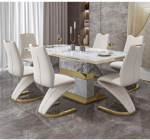 Akşam yemeği setleri parlak kaya masası ev modern basit lüks üst düzey dikdörtgen yemek masaları ve sandalye kombinasyonu