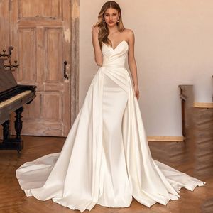 Urban Sexy Dresses Elegant Ivory Detachable Train Wedding Mermaid Satin Church Bride Dress Women Gowns Vestido de Noiva Sereia 230828