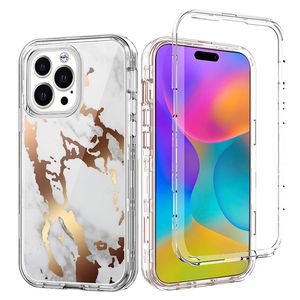 Luxuriöse Marmorhüllen für das iPhone 15, 11, 12, 13, 14 Pro Max, dreischichtig, robuster Schutz, transparent, transparent, kompatibel mit XR Xs Max 8 Plus SE 5G 13Mini