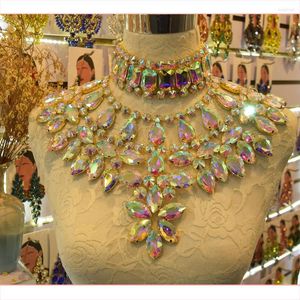 Подвесные ожерелья Cuier 2pcs/Set Luxury Collece Choker устанавливает Crystal ab Gemstone Стеклянные украшения