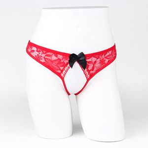 Erkekler G String Erkekler kasıksuz sissy tüccarlar çiçek dantel bowknot g-string See-through t-back jockstrap elastik belband brifing erkekler