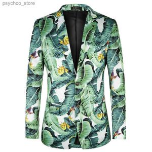 2018 год New Euro US Plus Size 4xl Tide Men Men Fashion Casual Green Banana Leaf Leaf Floral Print Jacket Blazer Masculino Slim Fit Q230828