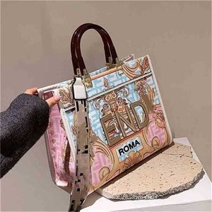 % 13 OFF Bag 2024 Yeni Lansman Tasarımcısı Handbagstyle Patlayıcı Modeller Büyük Graffiti Renk Boyama Baskı