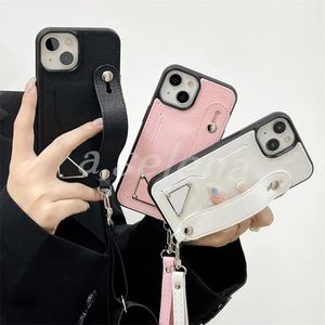 Дизайнерские чехлы для сотовых телефонов для iPhone 14 13 12 11 Pro Max Fashion Crossbody Protect Case Mobile Shell с держателем карты и ручкой