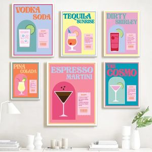 Северный мультипликационный коктейль плакат эспрессо спрессо фрукты соки винные напитки на канвиру картину настенные художественные картинки для кухон