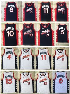 1996 Takım ABD Charles Barkley Penny Hardaway Basketbol Forması Reggie Miller Hakeem Olajuwon Scottie Pippen Grant Hill Tutkunu Mavi Boyut S-XXL