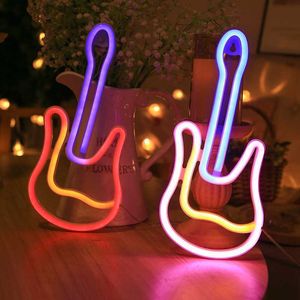 3D Neon Gitar Işık Led Işık İşaret Dekoru Işık Sanat Neon Ev Dekorasyon Evi Rock Bar Otel Plaj Partisi USB Pil Lambası HKD230825