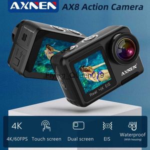 Câmera de ação AXNEN AX8 4K 60FPS EIS Gravação de vídeo 20MP Ultra HD Dual Display 2 polegadas Touch Screen Webcam Câmera esportiva à prova d'água HKD230828 HKD230828