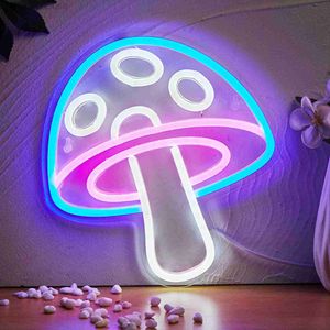Chi-buy LED Neon Blue Mushroom USB Powered Neon Signs Night Light 3D Wall Art Game Room Bedroom Living Room Decor Lamp Signs HKD230825