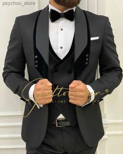 Приходите Homme Mariage Formal Fashion Black Slim Fit Suits для мужчин 3 штука жениха Свадебное костюм Tuxedo 2022 Последний дизайн брюки Q230828