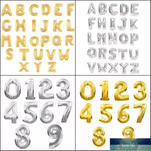 Простые 16-дюймовые алюминиевые воздушные шары Золотой серебряный цвет Алфавит буквы A-Z и арабский номер 0-9 Фольгарный воздушный шар.