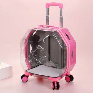 Glasses Square Diamond Carrier for Cat Large Space Goods for Cats Ventilation Ventilation Pet Trolley Can Be Lifted Pulled Cat Suitcase