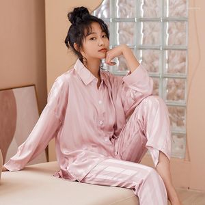 Женская спортивная пижама полосатая пижама атласный шелк для женщин весенняя пижама домашняя одежда ночная одежда пижама с длинной ночной рубашкой плюс размер