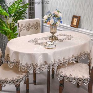 Oval Table Cloth Satin Embroidered Fold Tea Table Europe Dining Table Cover Tablecloth Table Lace Art Dust Cover Chair Cover Q230829