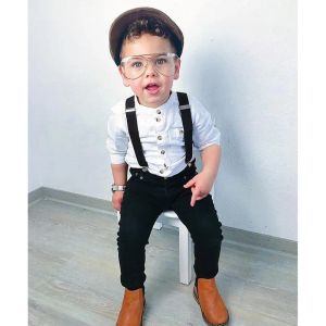 Rorychen Boys Clothing Sets Autumn Toddler Kids Boys Clothes Suit Black Shirt+Overalls 2PCS Outfits Sets Child Boy Clothing 2023
