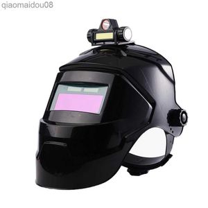 Vestuário de proteção automático com escurecimento máscara de soldagem elétrica para soldagem de arco processo de corte de soldagem capacete máscara de soldador com farol recarregável HKD230828