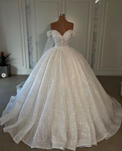 Urban Sexy Dresses Sparkly Princess Ball Gown Wedding with Veil Gillter Sequins Beaded Off Shoulder Vorset robes de mariees 2023 luxe 230828