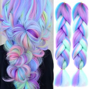 Человеческие волосы Aiyee 4 Colors смешайте плетеные волосы розовый фиолетовый синий омбр Синтетические джамбо косы для чернокожих женщин 230828