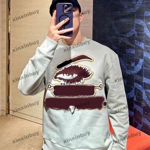 xinxinbuy erkek kadın tasarımcı sweatshirt kapüşonlu göz yama nakış jacquard mektup kazak gri mavi siyah beyaz s-3xl