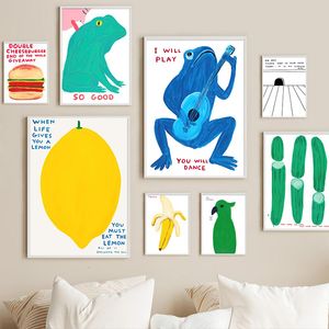 Resimler Özet David Shrigley Frog Parrot Banana Limon Sanat Tuval Resim Nordic Poster ve Baskı Duvar Resimleri Oturma Odası Dekor 230828