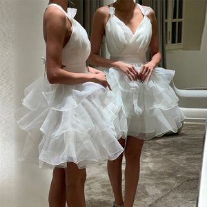 Yeni Moda Seksi Mini Homecoming Elbise Halter Kısa Organza Prom Elbiseler Ruffles Ucuz Resmi Parti Elbiseleri 328 328