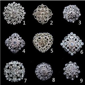 1.3 inç ışıltılı gümüş açık rhinestone kristal diamante çiçek pimleri düğün pastası buket pimi broş karışık tasarımlar