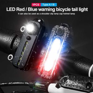Yeni LED Kırmızı Mavi Omuz Polis Işığı Klipli USB Şarj Edilebilir El Fenerleri UYARI GÜVENLİK TORCH Bisiklet Lantern Işık HKD230829