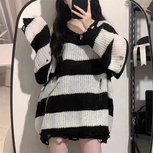 Kadın Sweaters Tutter Sweater Kadın İlkbahar Yaz İçi Boş Orta uzunlukta gevşek boş şerit örgü üst dış aşınma siyah pembe büyük boyutlu