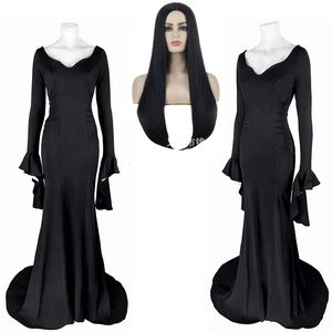 Kentsel Seksi Elbiseler Addams Çarşamba Morticia Cosplay Cosplay Cadılar Bayramı Elbise Wig Yetişkin Kadınlar Punk Gotik Cadı Dantel Yukarı İnce elbise 230829