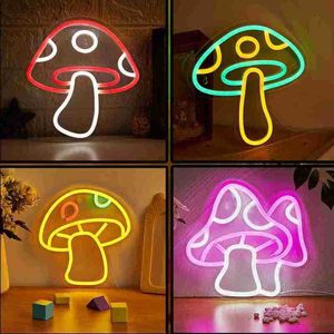 Chi-buy LED Neon Mushroom USB Powered Neon Signs Night Light 3D Wall Art Game Room Bedroom Living Room Decor Lamp Signs HKD230825