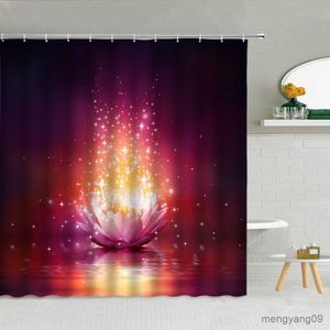 Cortinas de chuveiro flor lótus cortina de chuveiro céu estrelado lua flores brilhantes tecido cortinas do banheiro decoração casa máquina lavável r230830
