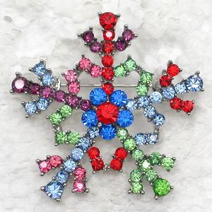 12 pçs/lote atacado cristal strass floco de neve broches moda traje pino broche jóias presente natal c543-