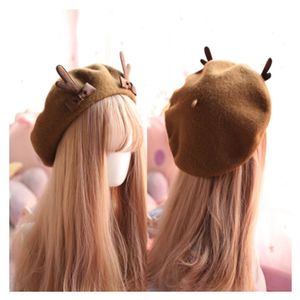 Berets Girl Wool Christmas Rantlers Beret Cosy Hat Hat Women Women Beanie Unisex Artist Cap Dome Solid Color украсить оптом 230829