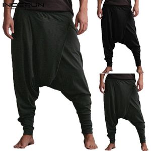 Incerun Erkek Harem Pantolon Damla Kasık Cepleri Joggers Katı Pantolonlar Erkekler Gevşek Hip-Hop Baggy Pantolon Kadın Gündelik Yoga Pantolon 5xl223a