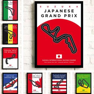 Klasik Grand Track Edition Posterler Yarış Araba Devresi Tuval Boyama Baskı Kulübü Dekorasyon Oturma Odası Erkek Yatak Odası Ev Dekoru Çerçeve Wo6