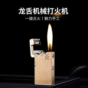 Zarif Gravür Titanyum Alaşım Pirinç Mekanik Otomatik Ateşleme Kerosen Dragon Dil Çakmak Erkek Hediye Koleksiyonu Gadget WTRV