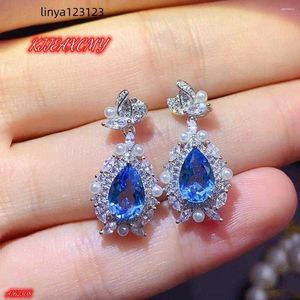 Серьги -герма Kjjeaxcmy Brand Boutique Jewelry 925 Стерлинговое серебряное серебряное натуральное швейцарское синий топ -камень